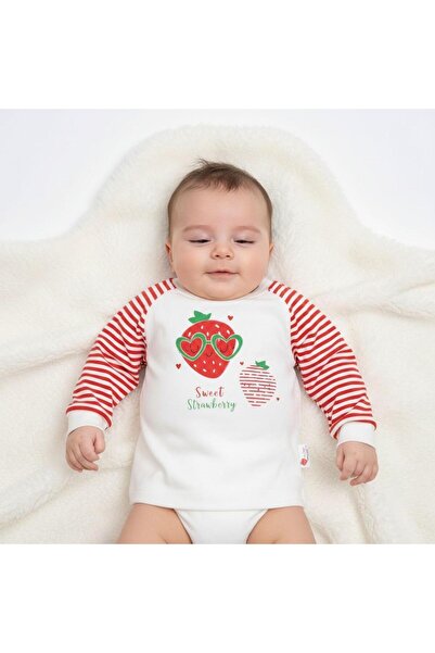 BEFS STORE ÇİLEK Kokulu Renglan Kol % 100 PAMUK 0-9 Ay Sweatshirt - Ekru