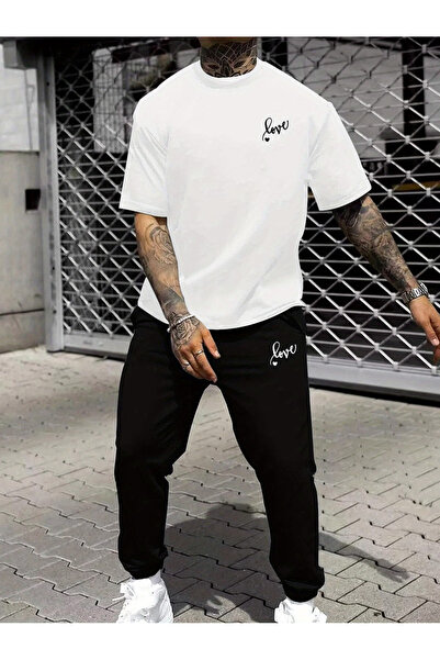 ship master Men's Cotton Love Text Printed Crew Neck T-Shirt Jogger Sweatpant...