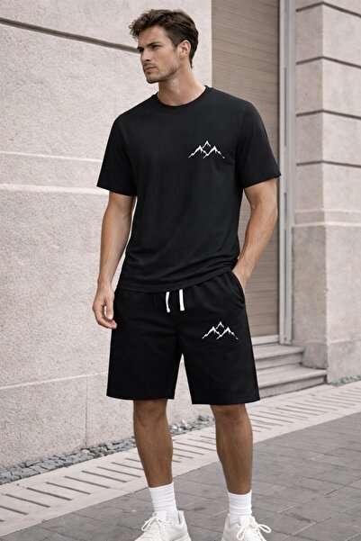 x-compass life Unisex Oversize Mountain Patterned Shorts Set – Minimal Street...