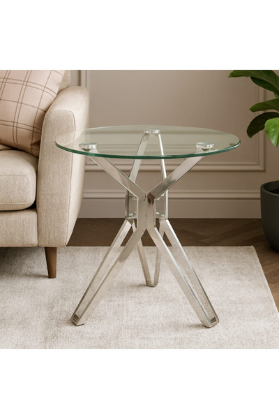 Generic Corner Service Table with Stainless Steel Bases and Transparent Glass...