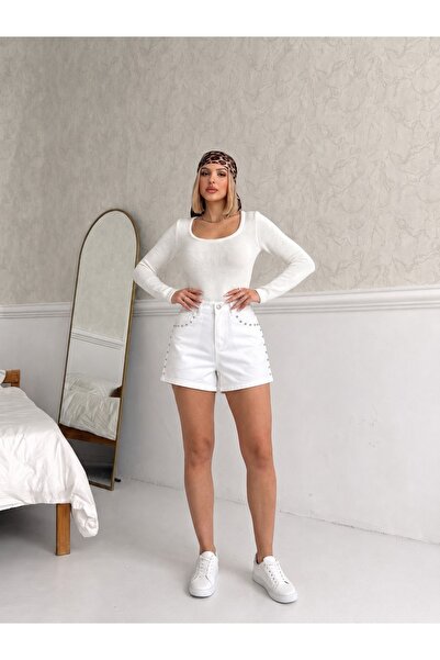 yourshıne denım co. White Linen Wide-Leg Mini Shorts with Trok Detail