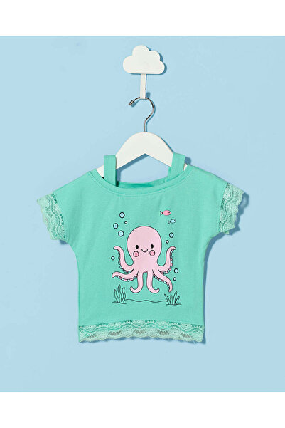 REDTAG Infant Girls Green Printed T-shirt