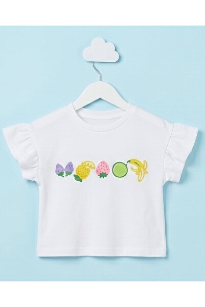 REDTAG Infant Girls White Fruits Embellished T-Shirt
