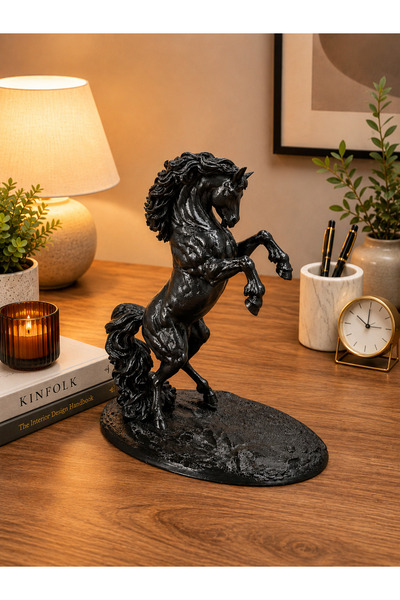 ÜNALTEKİN TASARIM Şahlanan Siyah At Biblosu-Dekoratif Heykel Plastik 20X19CM