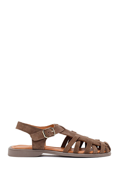 Derimod Women's Mink Ankle Buckle Suede Leather Sandals 26Sfd351110