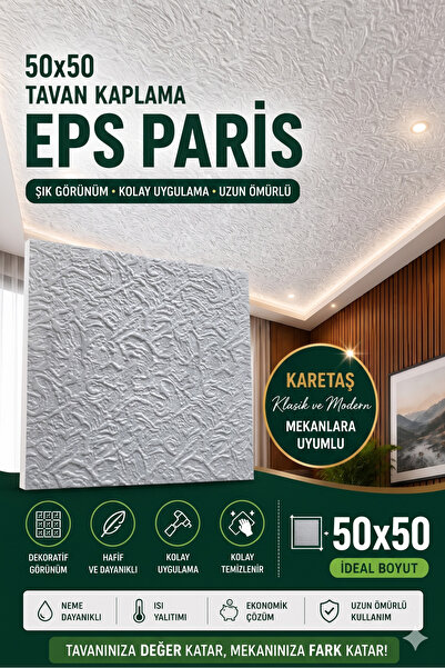 GÜLOĞLU STROPİYER 50x50 Stropiyer Tavan Kaplama Gkpç Paris (8 Adet)