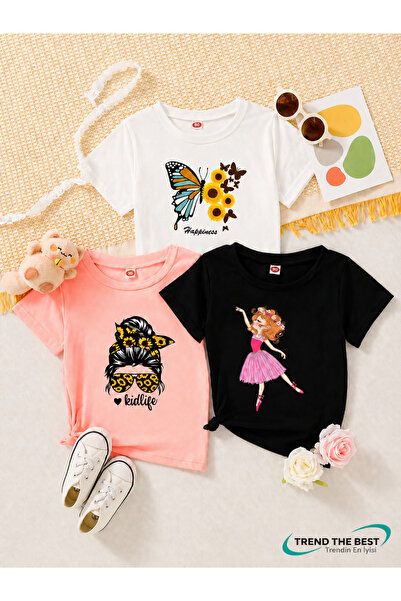 TREND THE BEST Trendin En İyisi Set de tricouri din 3 piese pentru fete, cu i...