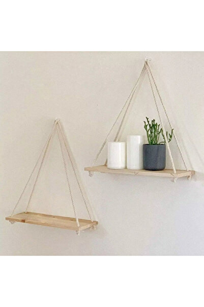 Choice1 Beige Wooden Swing Hanging Hemp Rope Wall Shelve Mounted Floating Hom...