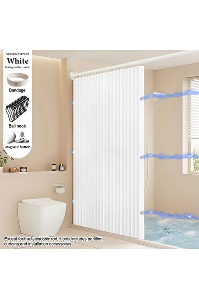 Choice17 120x200cm WHITE Magnetic Foldable Linen Bath Curtain Waterproof for ...