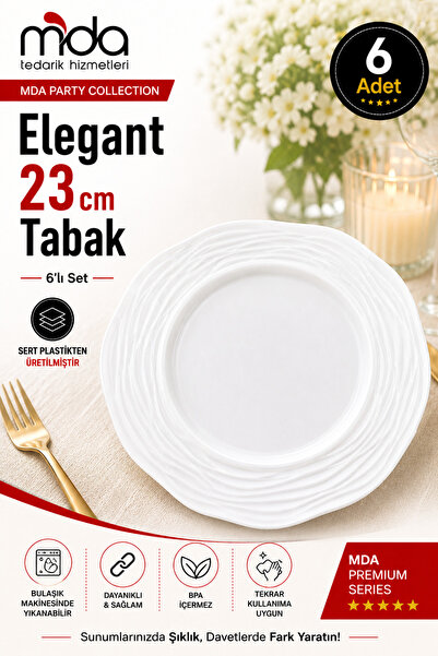 SMARTPACK Elegant Tabak 23 cm 6'lı Sert Plastik Beyaz Renk