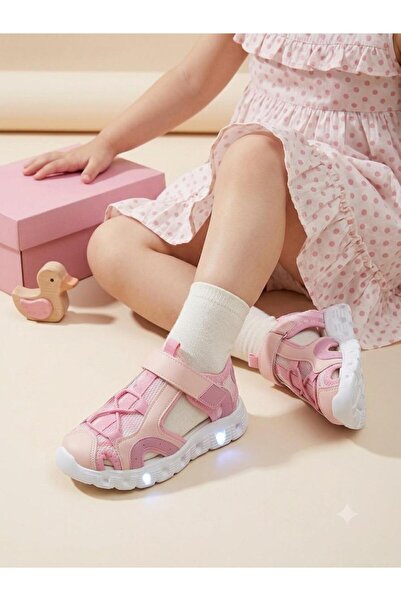 BURAK ALDAY SHOES Ortopedik Unisex Çocuk Füme Işıklı Cırtlı Sandalet
