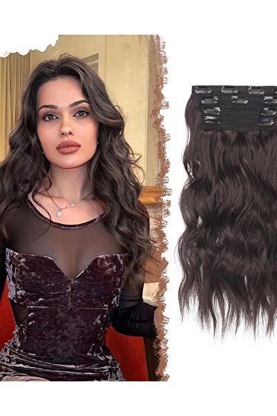 Dotail Set de 4 extensii de păr, cu clips, ondulate, lungi de 40 cm, păr sint...