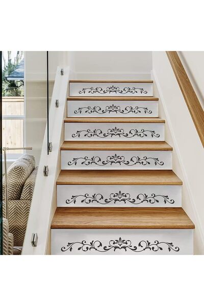 Arabest 14Pcs Minimalist Black Vine Tile Sticker for Stair Skirting Decor