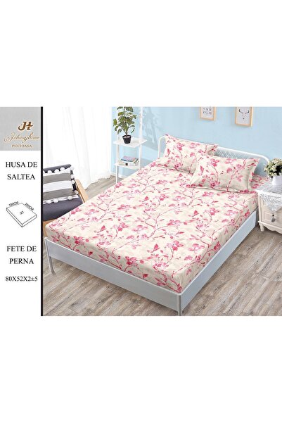 naniland.ro Husă de Pat Bumbac Satinat 2 Persoane 3 Piese Cu Elastic 180x200 cm