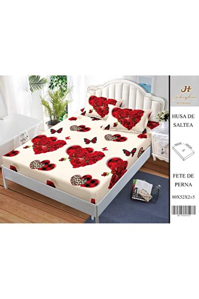 naniland.ro Husă de Pat Bumbac Satinat 2 Persoane 3 Piese Cu Elastic 160x200 cm