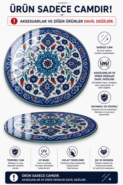 Decorita Masa Camı | Çini Art Koleksiyonu | Sultanbahçe Serisi
