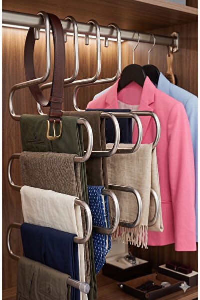 HSY STORE 5 Katlı Paslanmaz Metal Pantolon Kravat Eşarp Havlu Askısı Dolap İç...