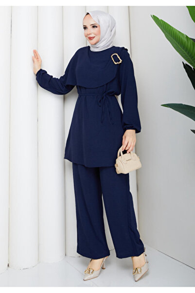 RAZENCİ Aerobin Fabric Buckle-Adorned Top and Bottom Hijab Set