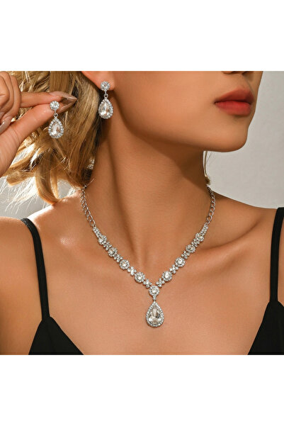 choice2 ZT9102-silvery Simple and atmospheric water droplet necklace earrings...