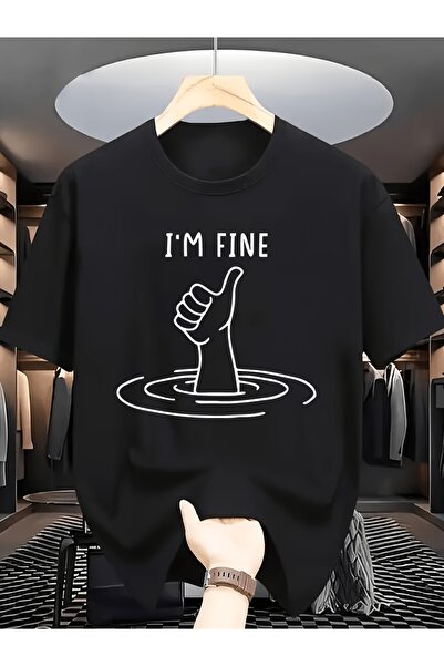 NOURAM تي شيرت بطبعة "I'M FINE" مريح وعصري وبسيط ومتعدد الاستخدامات، مثالي لل...