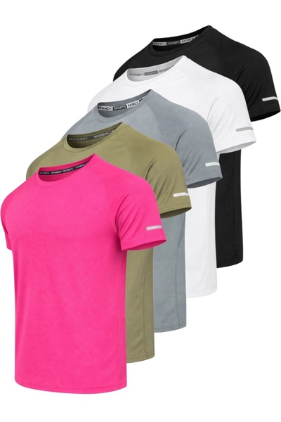 pandy Pack of 5 Unisex Athletic Technical Sports T-Shirts with Quick Drying F...