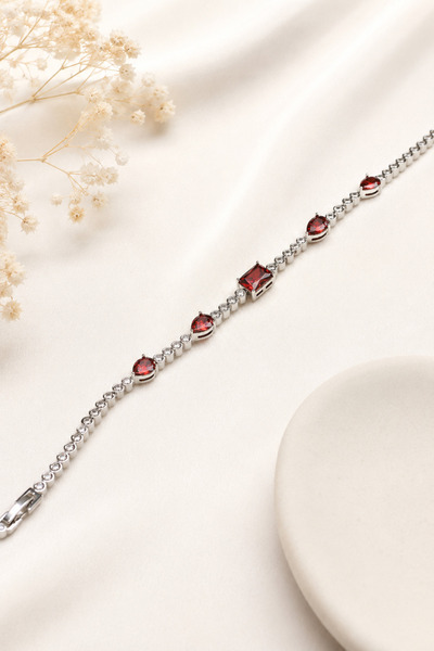 Archhazel Jewelery Steel Bracelet with Red Stone Detail