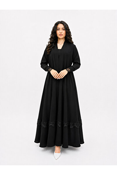 YOU ABAYA عباية دارين قصه دبل كلوش كم استرتش مع دنتيل اسود بقماش بلاك بيري لو...