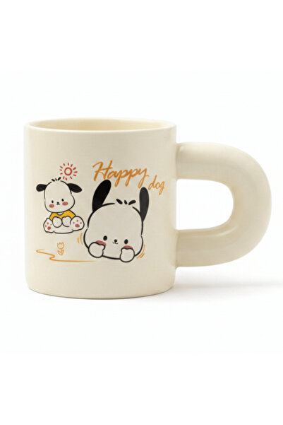 AKDC Happy Dog Cream Ceramic Mug – 350 ml | Cute Cartoon Design | Perfect Gift