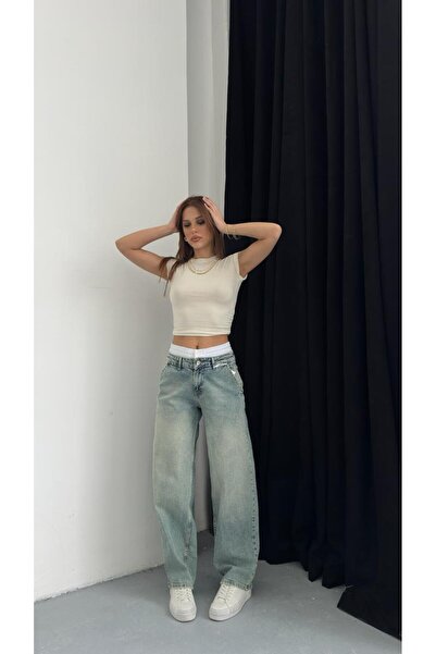DENİKK Trendy High Waist Boxer Detail Scater Fit Denim Jean Pants-Trendy High...