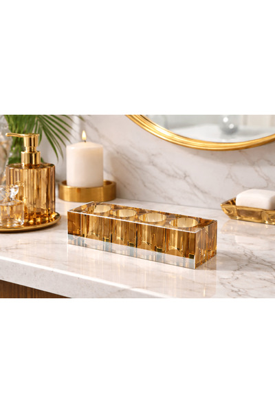 Havona Gold crystal toothbrush holder, 4 compartments, diamond design, 22 cm,
