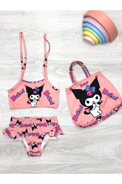Arya Nisa Kids KIZ ÇOCUK KUROMİ BASKILI ÇANTALI BİKİNİ TAKIMI
