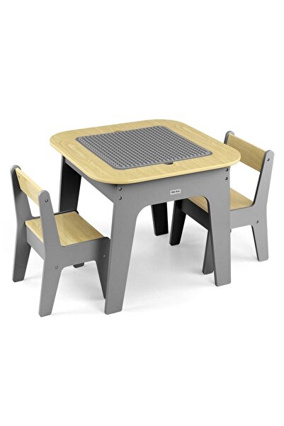 Milly Mally Set de mobilier Olaf Blocks: Masă și două scaune – Gri închis