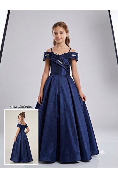 Erkut Boat Neckline Stone Detailed Special Occasion Girl's Evening Dress