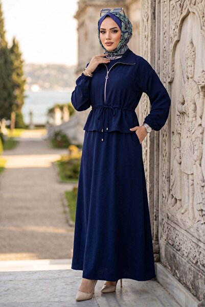 hafsamina Set dublu cu jachetă și rochie fără mâneci, bleumarin HM2922
