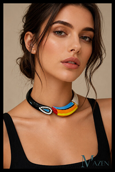 MAZEN Toucan Tukan Kuşu Tasarımlı Yaylı Renkli Choker Kolye Pinterest Stil