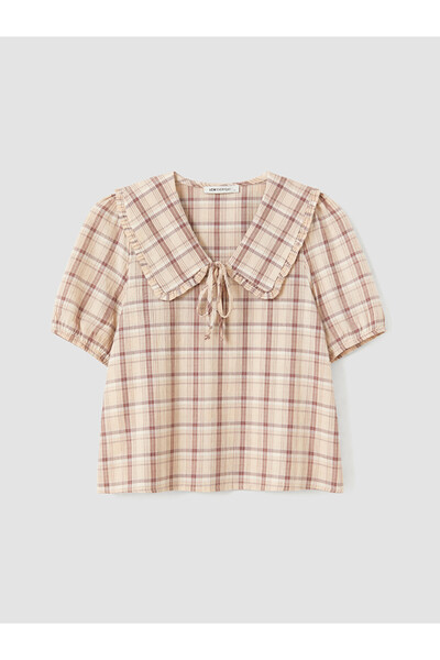LC Waikiki Lcw Everyday Beige Baby Collar Plaid Blouse