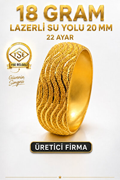 Aks Gold 22 Ayar TSE Belgeli (18 GRAM) Lazerli Su Yolu Mega Altın Bilezik 20 ...