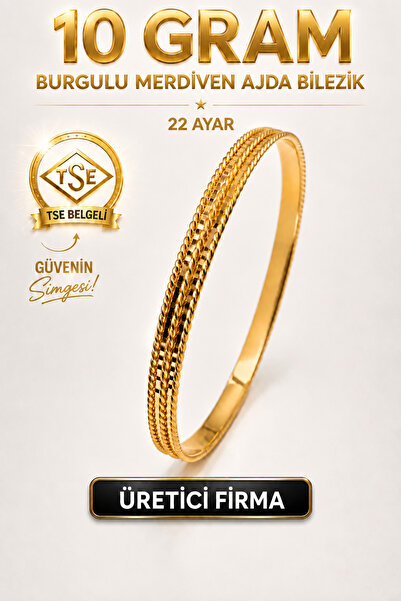 Aks Gold 22 Ayar TSE Belgeli (10 GRAM) Burgulu Merdiven Ajda Altın Bilezik Go...