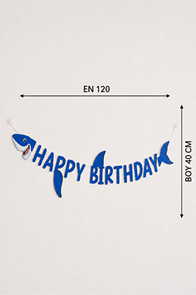 Baloncu Nene Shark Happy Birthday Banner 40X120 cm Birthday Wall Decoration