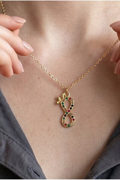 NBS Beautiful Naturel Stones Colorful Zircon Stone Infinity Star Gold Necklace