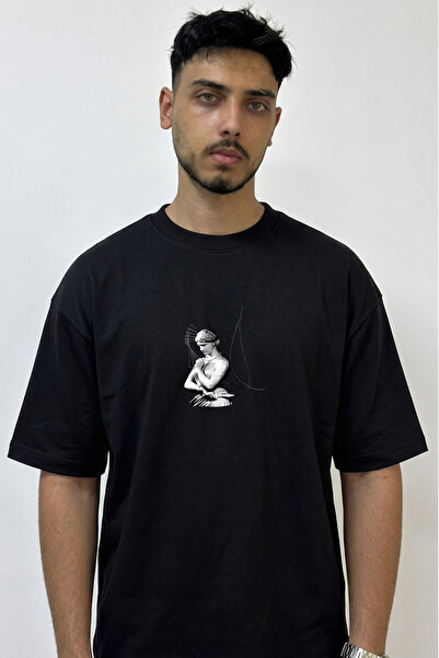 Anetos Lucretia Sculpture Design Printed Oversize Black T-Shirt