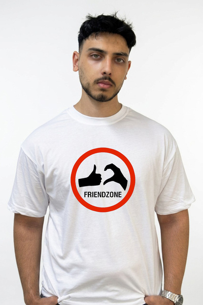 Anetos Friendzone Isaret Design Printed Oversize White T-Shirt
