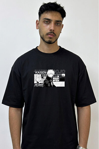 Anetos Gojo Satoru_68 Design Printed Oversize Black T-Shirt
