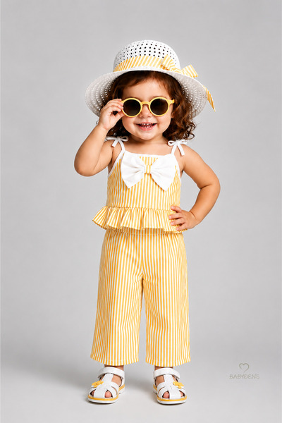 BABYDEN'S Baby Girl Summer Set with Hat 3-Piece Birthday Outfit Striped Ruffl...