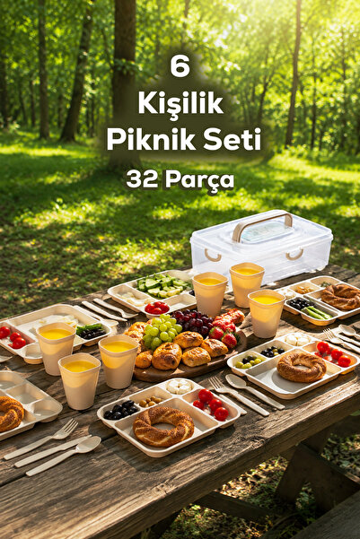 Porsima AC-101 32 Parça 6 Kişilik Pratik Taşınabilir Piknik Seti - Saklama Ku...