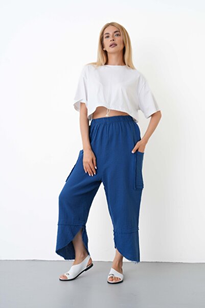 THE VOLER 100% Cotton Muslin Shalwar Trousers Women's High Waist Oversize Rel...