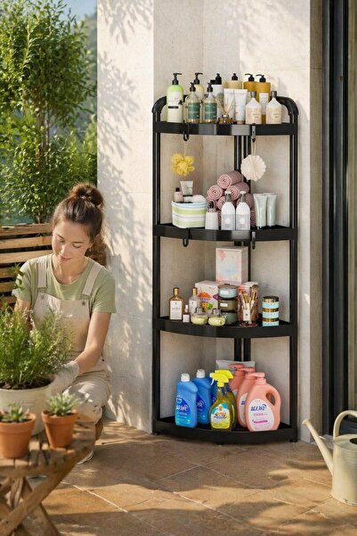 Generic 4 Tier Plastic Corner Shower Shelf Organizer Rustproof Waterproof Bla...