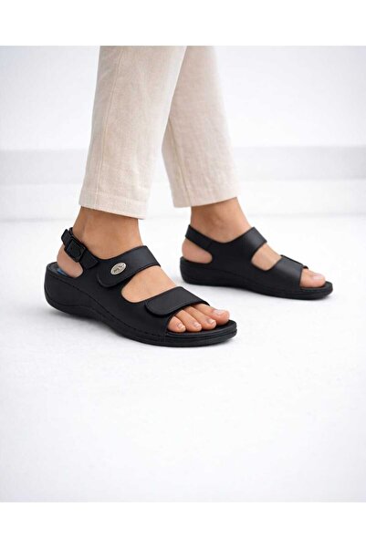 Rugmood Black Heel Spur Supported Gel Sole Orthopedic Daily Women's Sandals