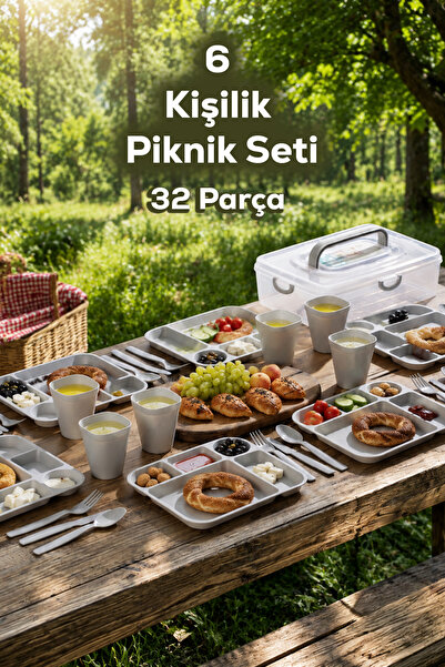 Porsima AC-101-1 32 Parça 6 Kişilik Pratik Taşınabilir Piknik Seti - Saklama ...