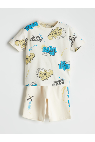 LC Waikiki Set de 2 piese: Tricou și pantaloni scurți imprimate pentru băieți